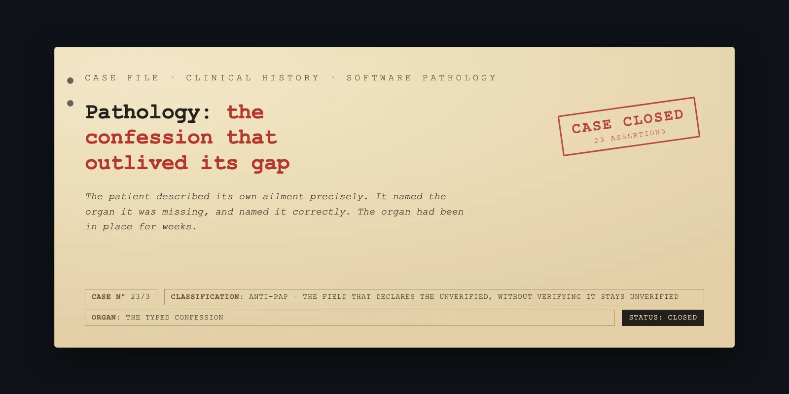Case 23/3: the confession that outlived its gap