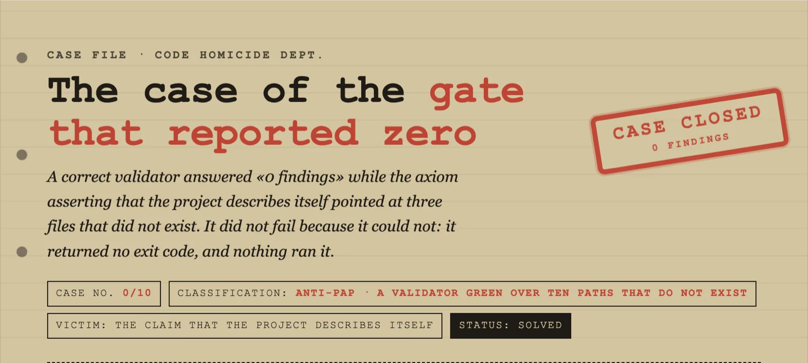Case 0/10: the gate that reported zero