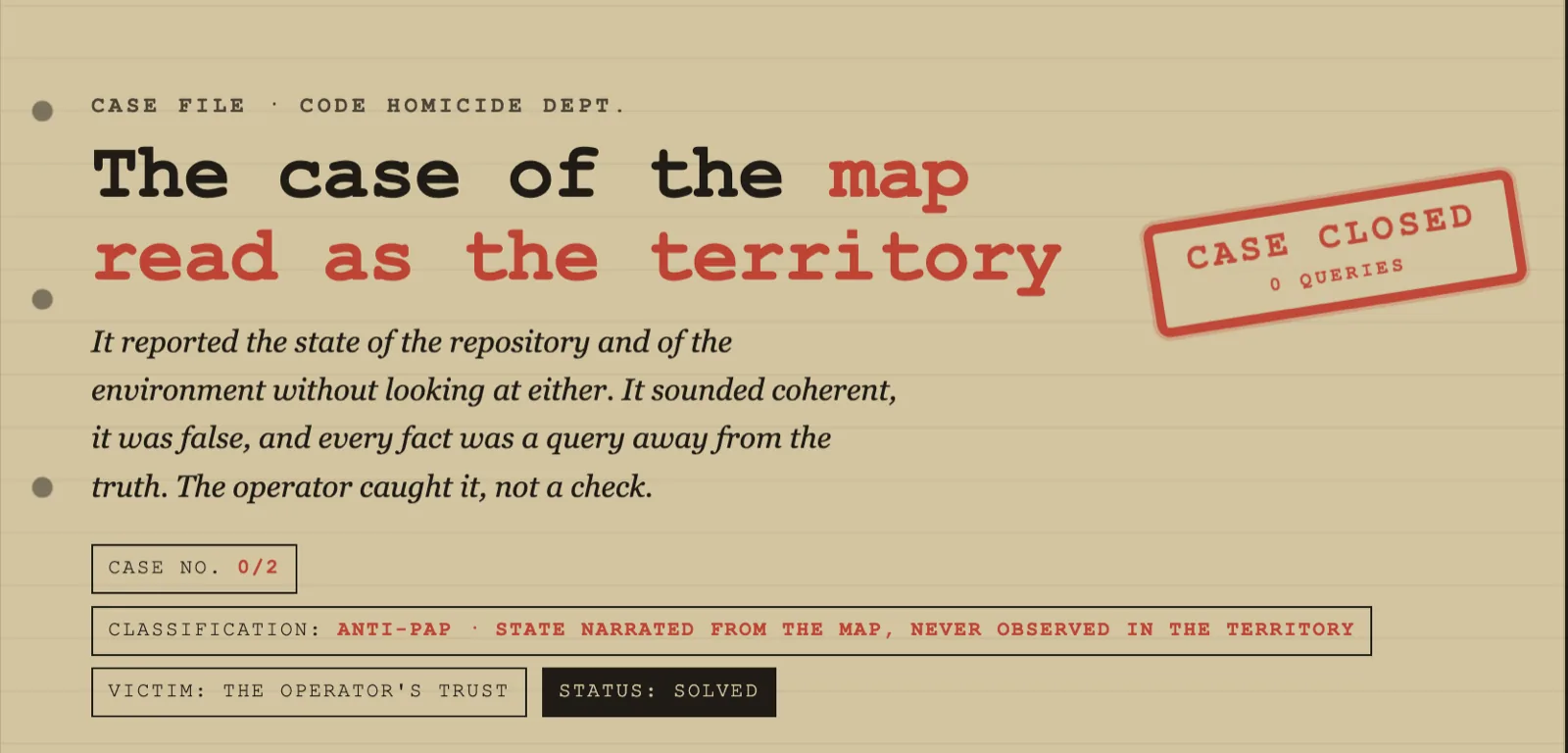 Case 0/2: the map read as the territory