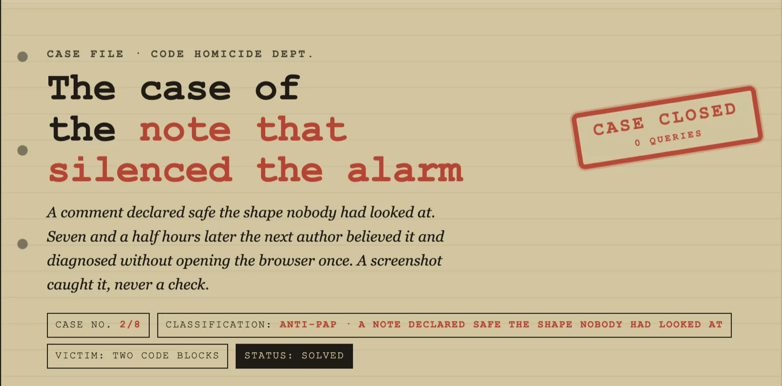 Case 2/8: the note that silenced the alarm