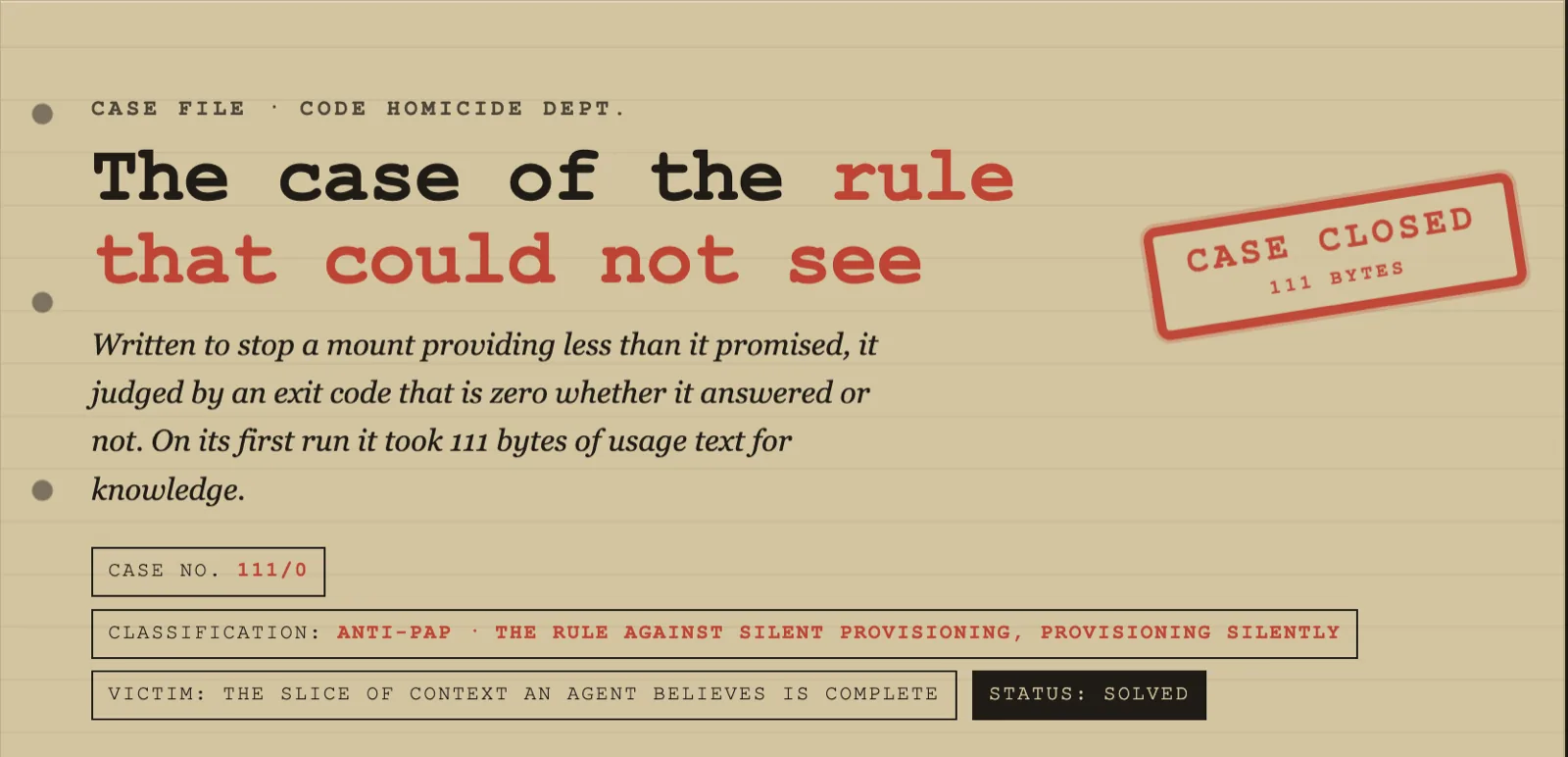 Case 111/0: the rule that could not see