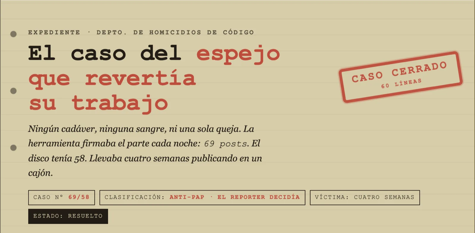 Expediente 69/58: el espejo que revertía su propio trabajo
