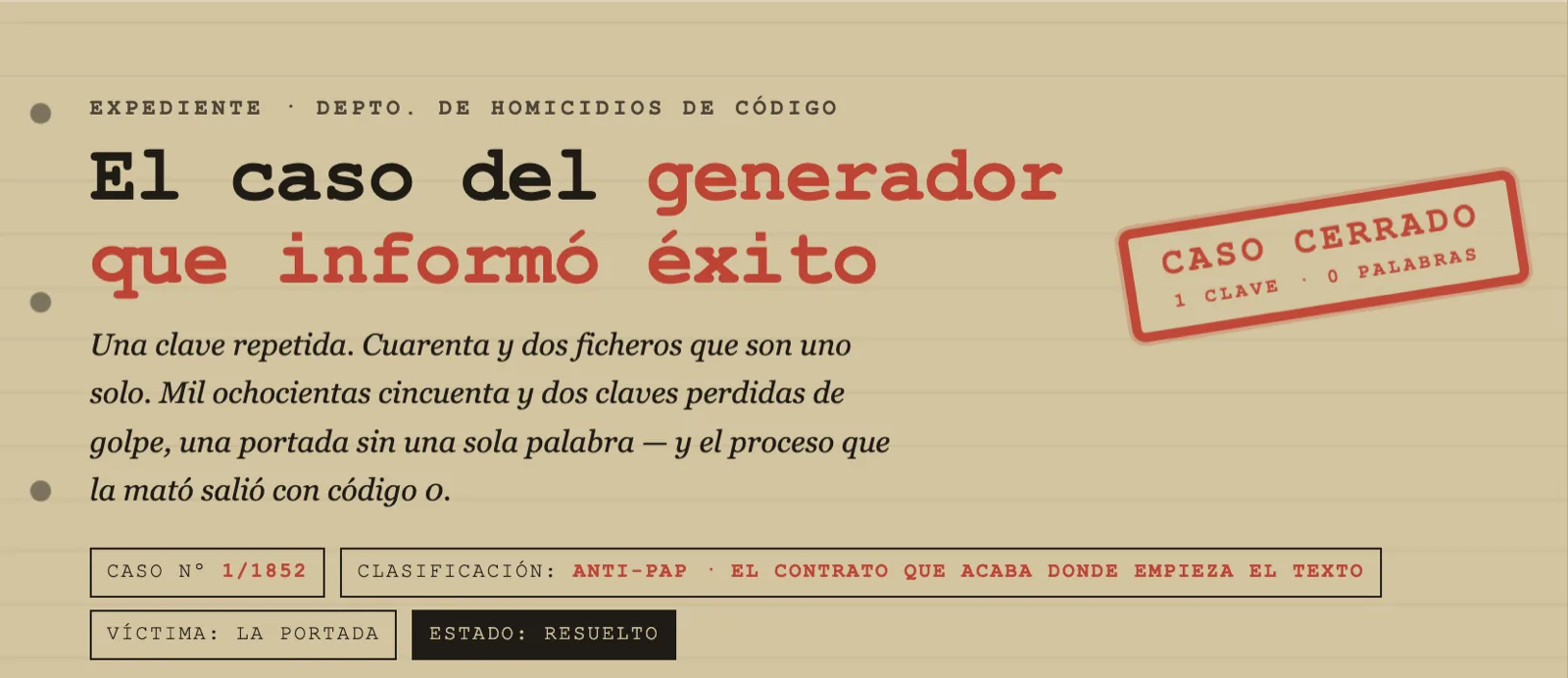 Expediente 1/1852: el generador que informó éxito