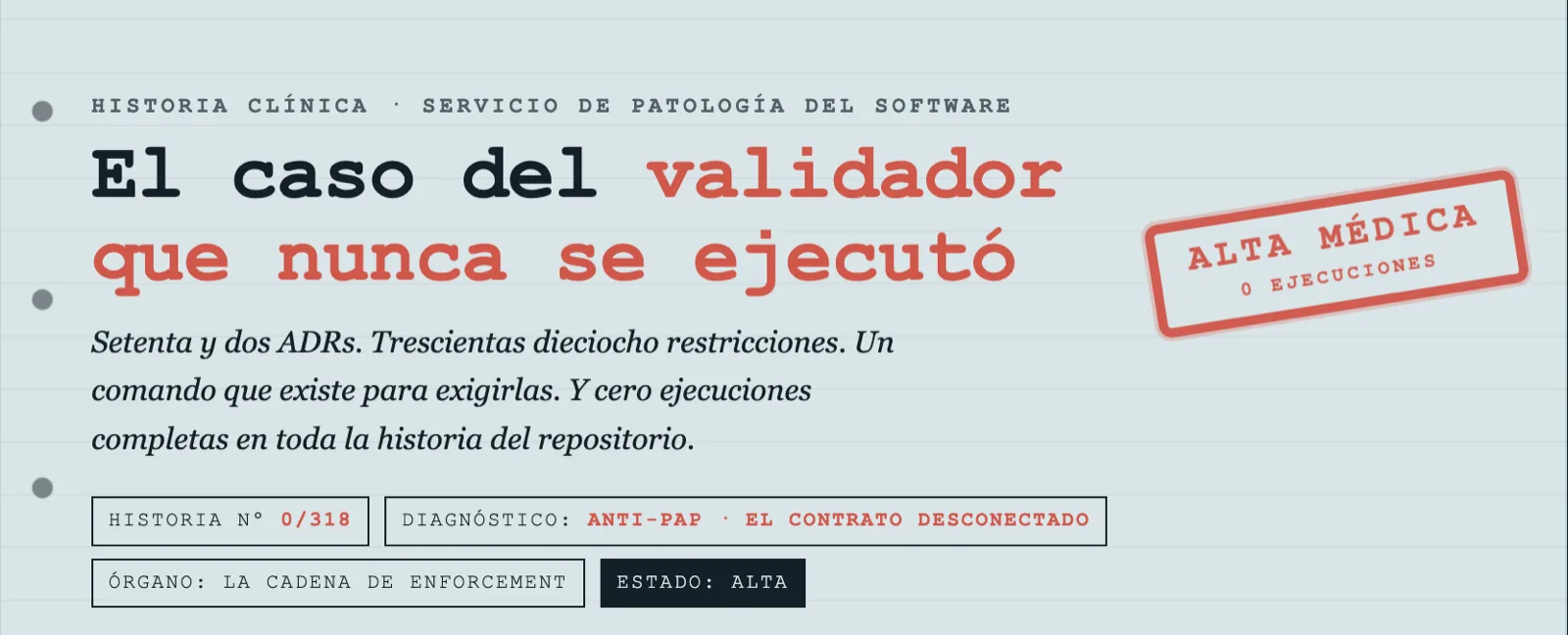 Expediente 0/318: el validador que nunca se ejecutó