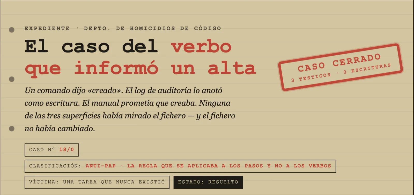 Expediente 18/0: el verbo que informó un alta