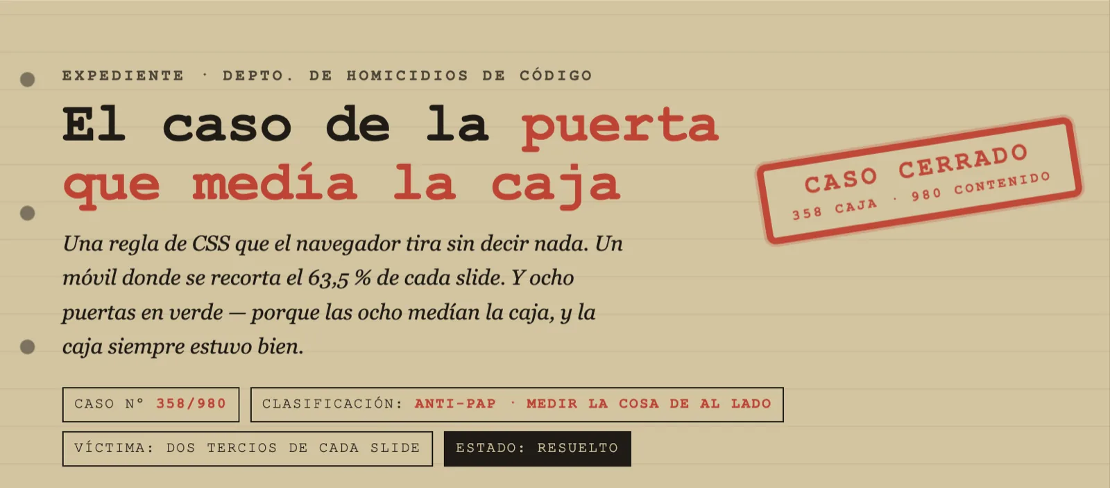 Expediente 358/980: la puerta que medía la caja