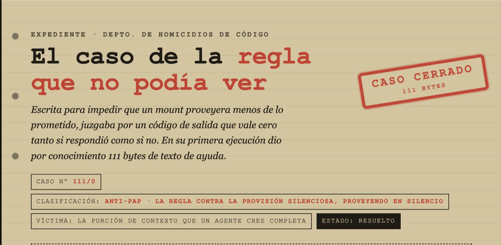 Expediente 111/0: la regla que no podía ver